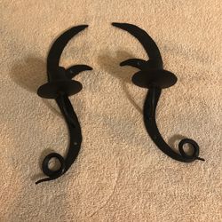 Vintage Pair Of Blacksmith Wrought Iron Taper Wall Sconce Forged 12 1/2”