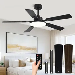 52"Ceiling Fans with Lights, 52 inch Sleek Ceiling Fan with Light and Remote Control, 3CCT, Dimmable, Reversible, Noiseless, White Ceiling Fan for Bed