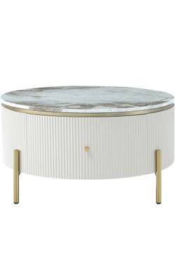 Round Marble Pattern Coffee Table With Storage
