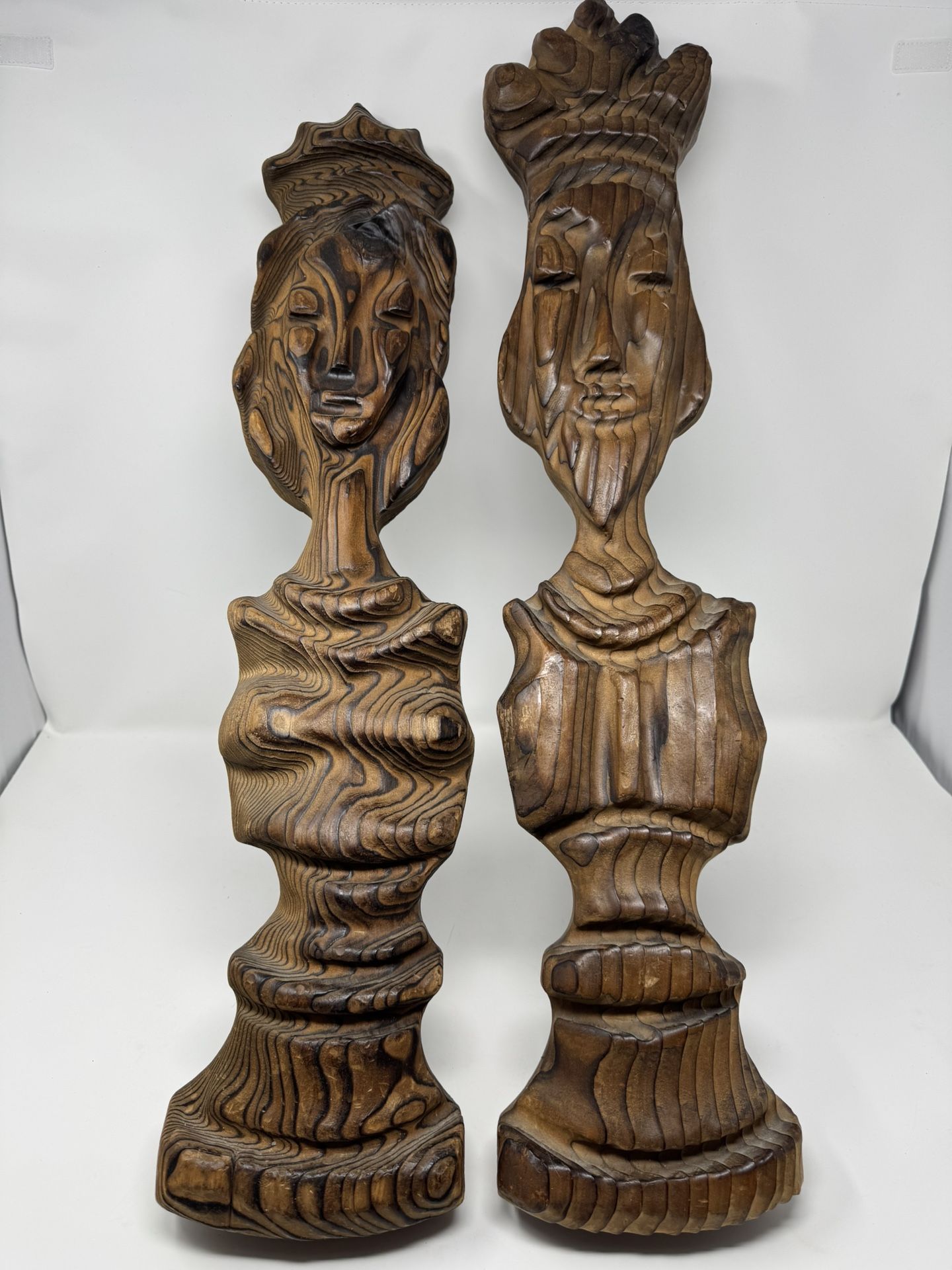 MCM Wooden Carved Chess Queen & King Wall Decor