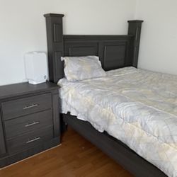 Grey Full Size Bed Frame  Box Spring And Night Stand
