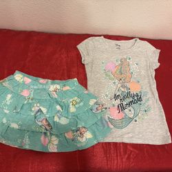 Disney Girls Little Mermaid Outfit Kids size 4  - Top & Skirt - Simi Valley 