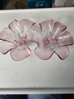 Gently Used Mikasa " Rosella" Pink Frosted Glass Double Candy/Relish Dish
