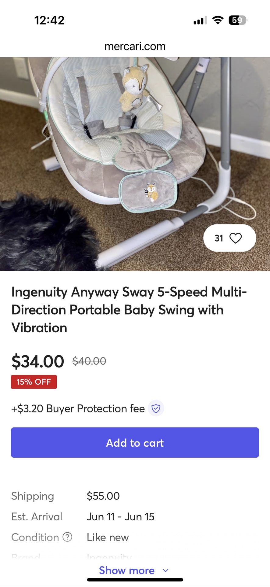$30 Ingenuity Any Way Sway Power Adapt Dual Direction Baby Swing