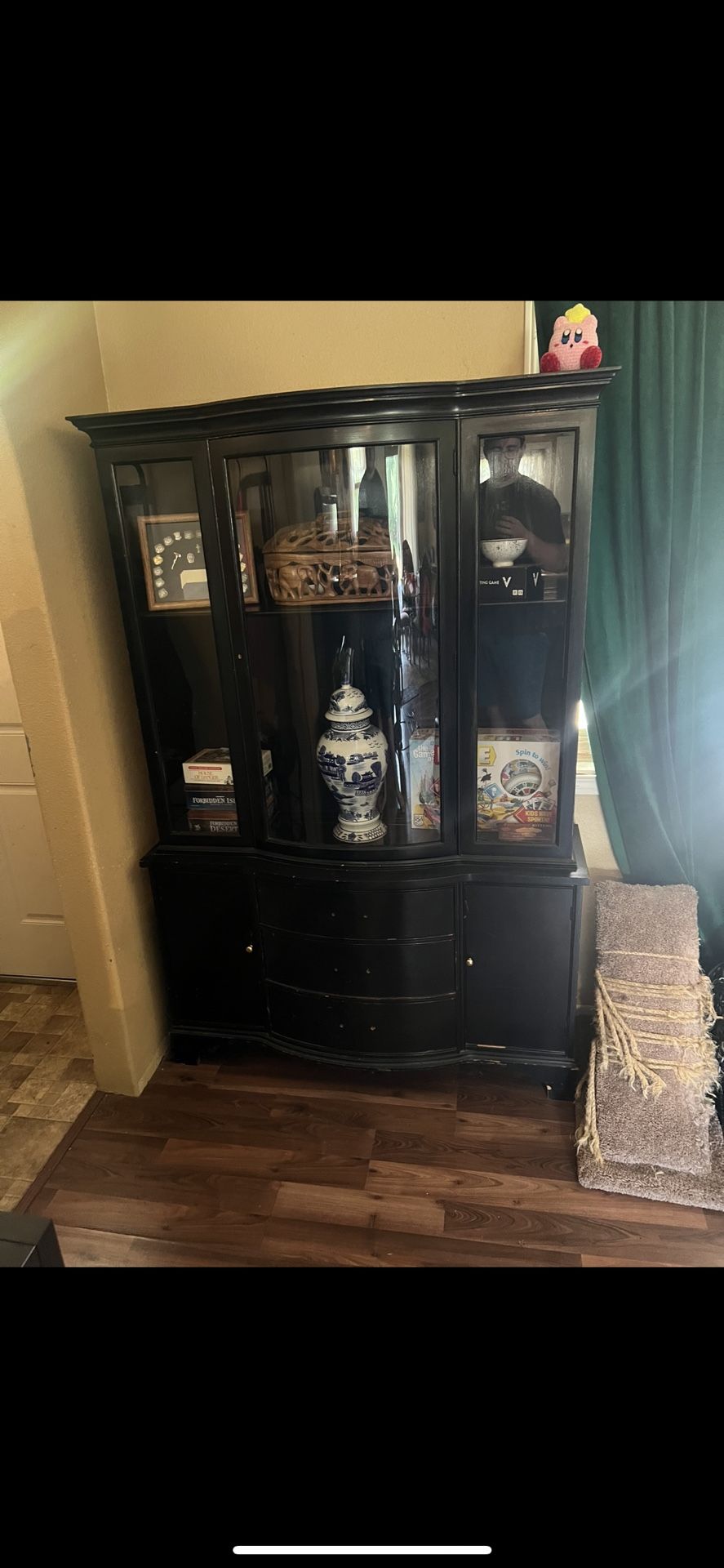 Large Black China Cabinet / Display Hutch – Needs a Little Love