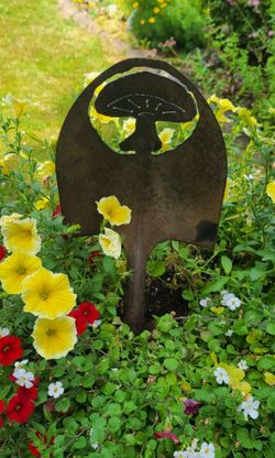 Rustic Handmade Metal Shovel Head With Mushroom Yard Art