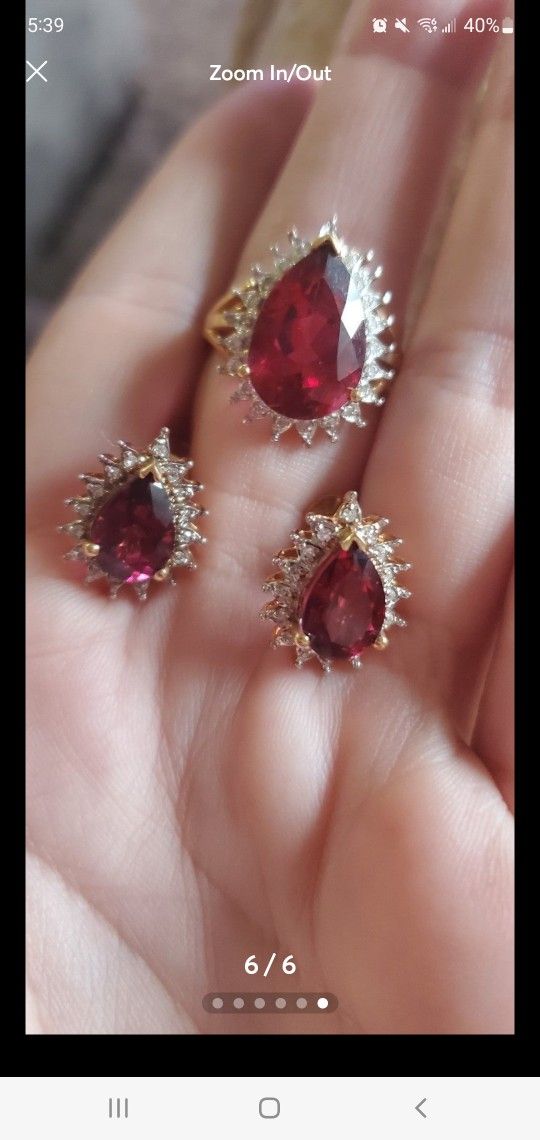 14k Gold Gem And Diamond Earrings And Large Ring.