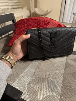 Saint Laurent Cassandre Envelope Chain matelassé textured-leather wallet