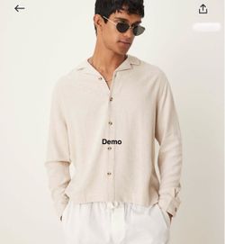 ASOS DESIGN Relaxed Revere Boxy Liene Shirt in Stone (3XL/Chest 50-52)
