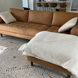 Cognac Leather Sectional Couch