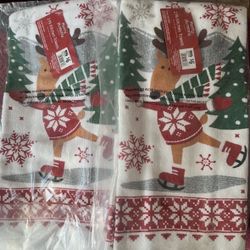 Ice Skating Reindeer Dish Towels (2 Sets)