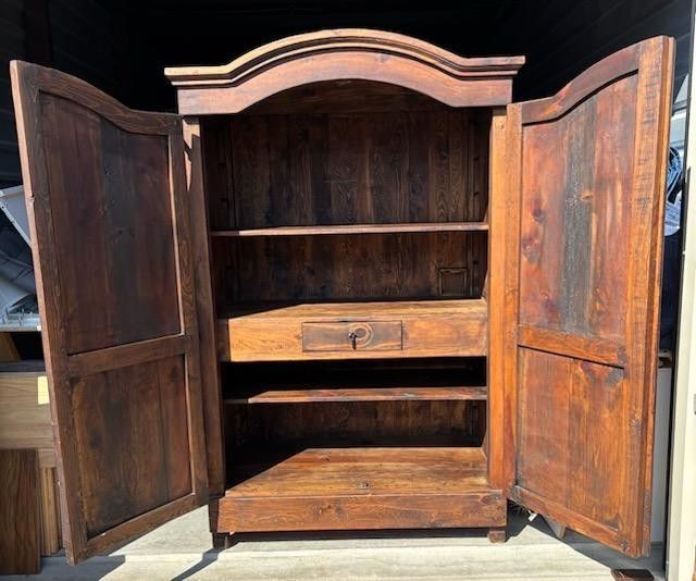 Arhaus Old World Rustic Pine Country Armoire Wardrobe Entertainment Cabinet