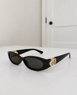Gucci Oval Sunglasses Black Gold GG