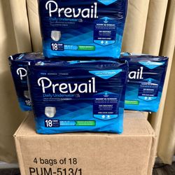 4 Bags Prevail Adult Diapers Underwear for Men Large 38-50 Max Absorbency 72 Ct