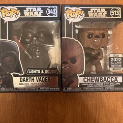 Darth Vader And Special Edition Chewbacca Funko Pops