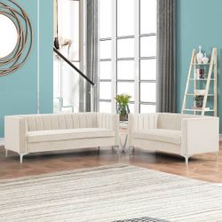 Set of 2pcs 71 inch sofas Modern 2 Pieces of Sofa Couch Set with Dutch Velvet Grey, Iron Legs