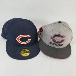 Chicago Bears Breast Cancer 59 Fifty Cap 7 1/2 New Era Hat Pink Ribbon Blue Gray