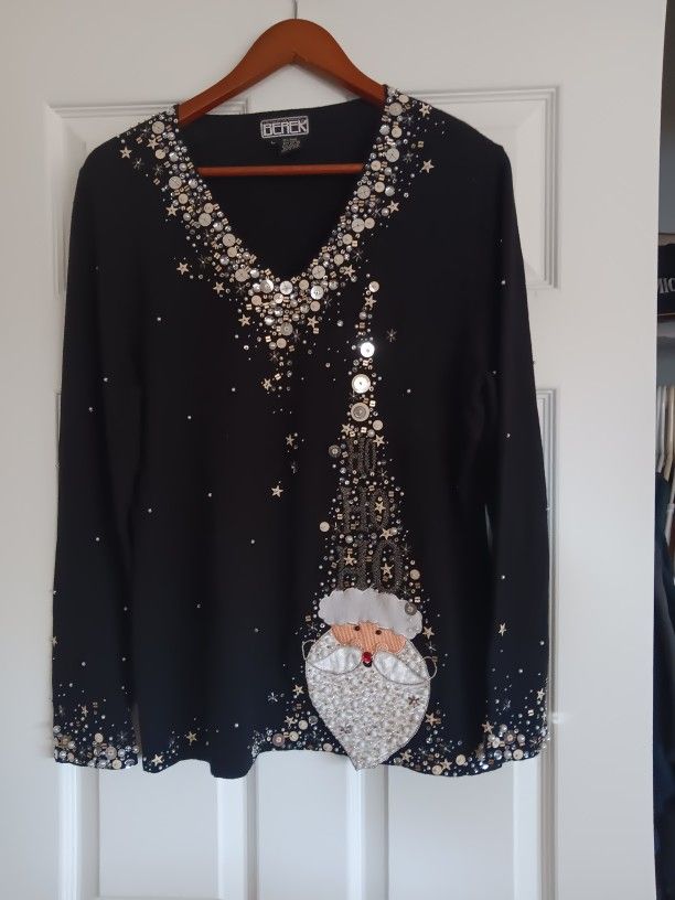 Berek Santa Sweater Beaded And Embroidered Size Large