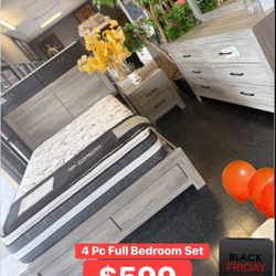 Full Size Bedroom Set Includes Dresser, Mirror, Nightstand And Bed Frame  ‼️ Limited Time Sale ‼️