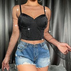 FISHNET WITH RHINESTONE BLACK TOPS 