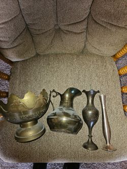 Brass vase and king crown bowl and candle holder