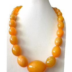 Vintage style Amber resin egg yolk & transparent beads hand made necklace 22”inch long