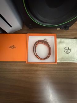 Hermès Orange Leather Wrap Style Bracelet