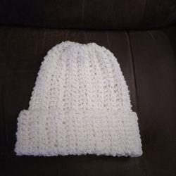 Handmade Crochet Beanie, White 