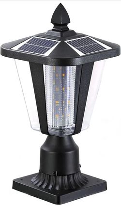 Solar-Lamp Post-Light Outdoor-Powered Pillar Fixture - Warm&White Lights Aluminum IP65 Waterproof Auto On with 3" Pier Mount Base for Post Pole Gate Y