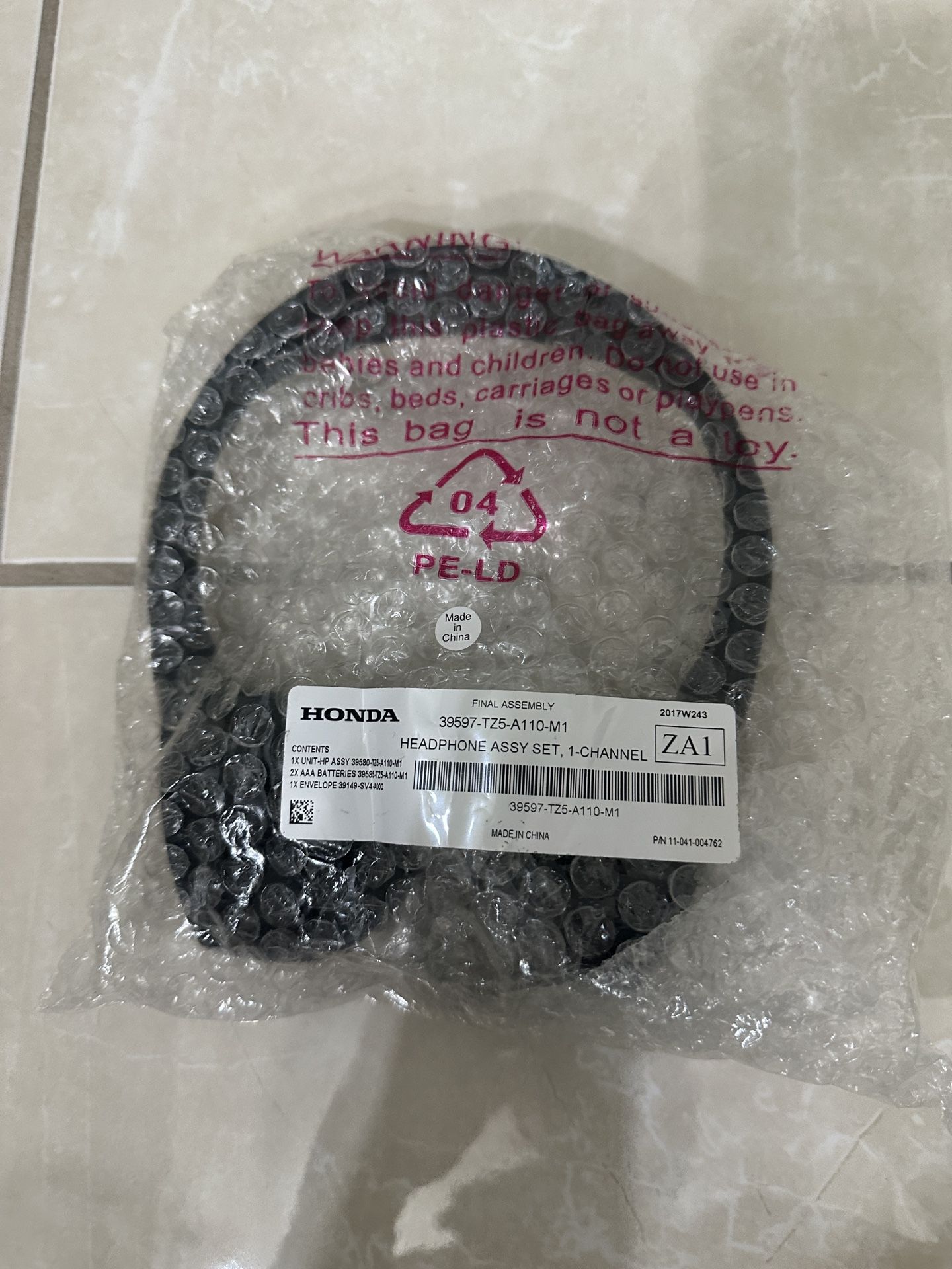 Genuine Honda 39597-TZ5-A11 0 Headphone Unit (Unwired) 2018-2024 Honda Odyssey 39580TZ5A11