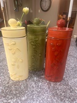 Beautiful set of 3 oversized ceramic canisters
