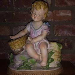 COLLECTIBLE PIANO FIGURINE 'BABY GIRL with Two Baskets'