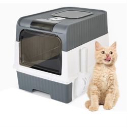 PVC Plastic Cat Litter Box with Removable Tray for Easy Clean Front Entry Top Exit New Condition