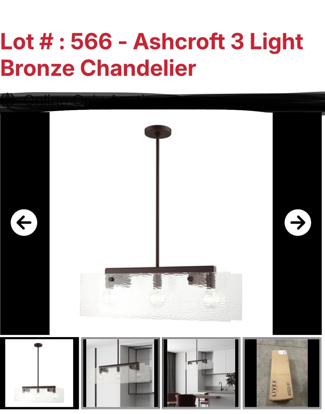 NEW IN BOX 3 LIGHT BRONZE CHANDELIER