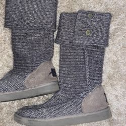 WOMEN'S UGG TALL CARDY Charcoal Color SWEATER KNIT BOOTS SIZE 8