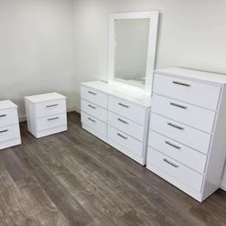 Dresser Whit Mirror, Chest And 2 Nightstands - Cómoda Con Espejo , Gavetero Y 2 Mesitas De Noche 