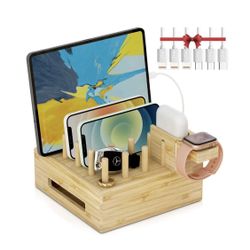 Bamboo Charging Station for Multiple Devices - Darfoo Desktop Docking Station...