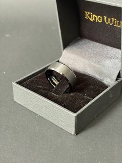 King Will Tungsten 8mm Matte Black Beveled Polished Edge Men's Wedding Ring (Size 8.5)