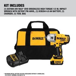 DEWALT 20V Max XR Impact Wrench Kit, Brushless, High Torque, Detent Pin Anvil, 1/2-Inch, Cordless (DCF899M1)