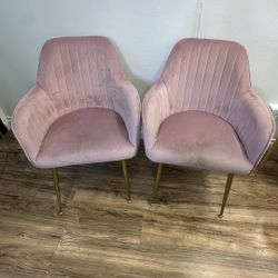 Set Of 2 Pink Velvet Accent Chairs 