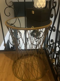 Side Table , Metal And Gold 