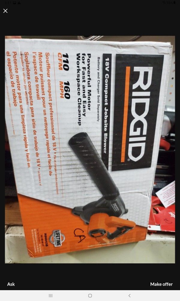 RIDGID 18V CORDLESS BLOWER NEW TOOL ONLY. BRAND NEW