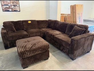 Corduroy Sectional Sofa with Ottoman