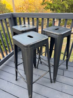 Set of (3) Black/Antique Gold Metal 30” Barstools