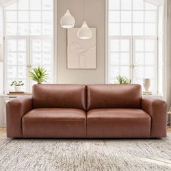 COLAMY 95" Oversized PU Leather Sofa, Comfy Sofa Couch with Extra Deep Seats