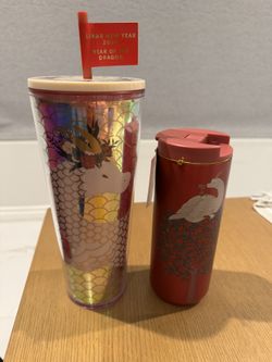 Choose 1 Starbucks Cold Beverage Pink Cup OR Vacuum Insulated Tumbler Red Wood Dragon Chinese Lunar New Year 2024 Limited Special Edition