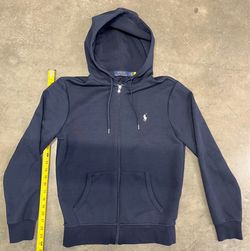 Polo Ralph Lauren Men's Double-Knit Full-Zip Hoodie Cruise Navy Blue Zippered Sweatshirt Size Small S 170/92A RN41381 CA56658 Cotton Blend Embroidered