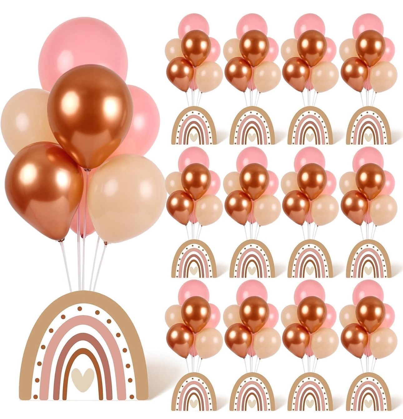 12 Sets Boho Rainbow Baby Shower Balloon Stand Kit for Table Boho Centerpieces with Balloon 3D Rainbow Party Decorations for Boys Girls Birthday Party