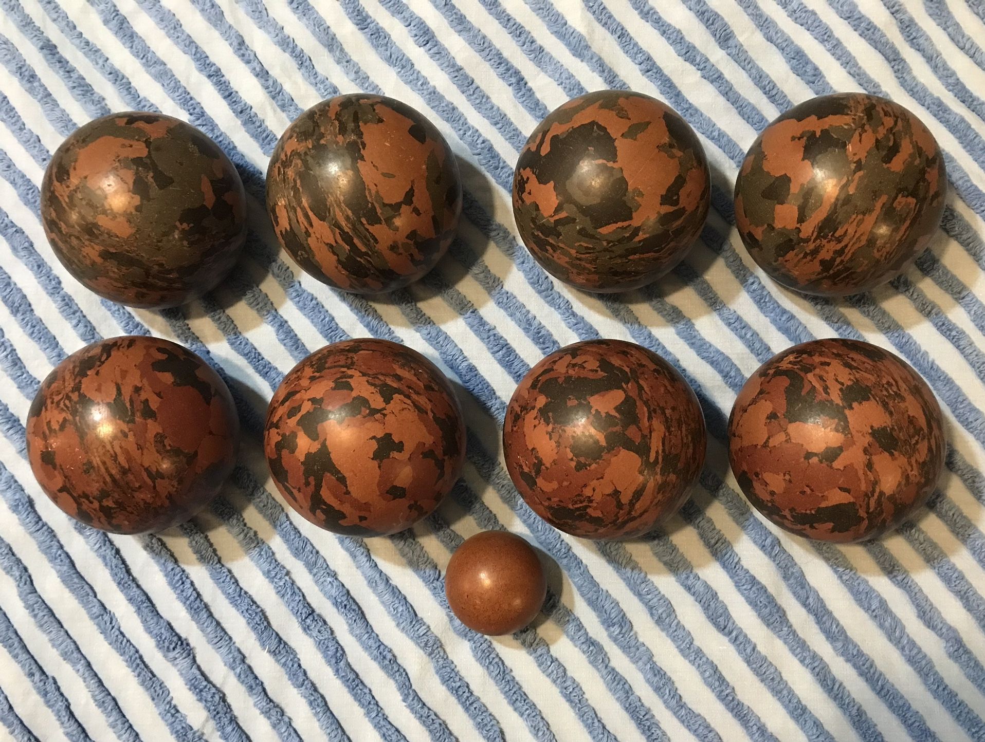 Vintage Authentic Italian Marbled Wood Bocce Ball Set (a rare find)