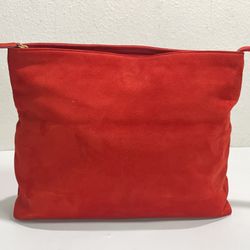 Rare St. John ~ Women's Red Nubuck Foldover Clutch ~ 15 in x 11 in
